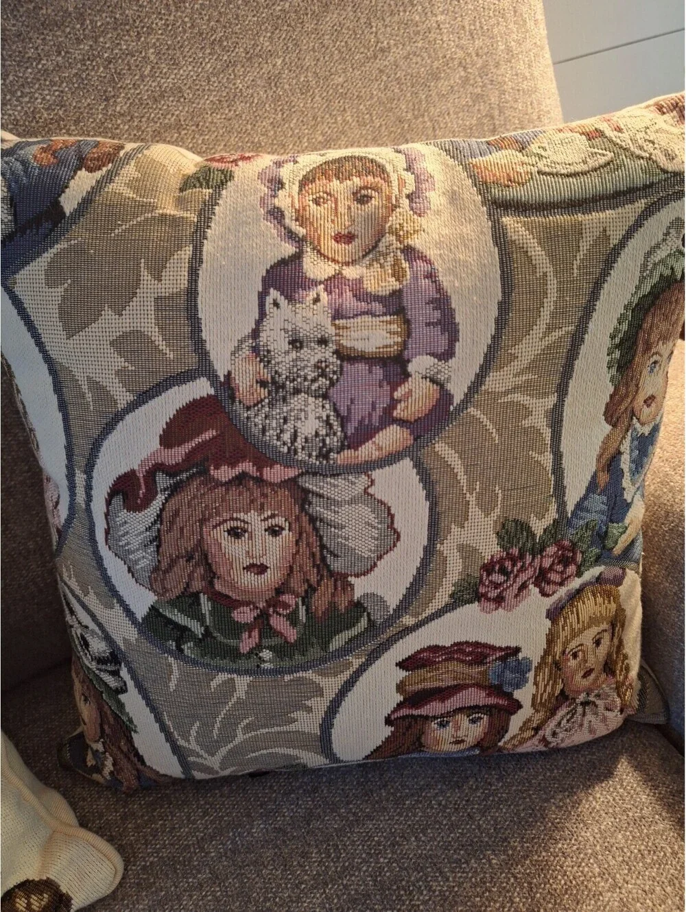 VTG 3pc Set Dakotah Tapestry Throw Pillows Victorian Dolls/Tea Party JCpenny